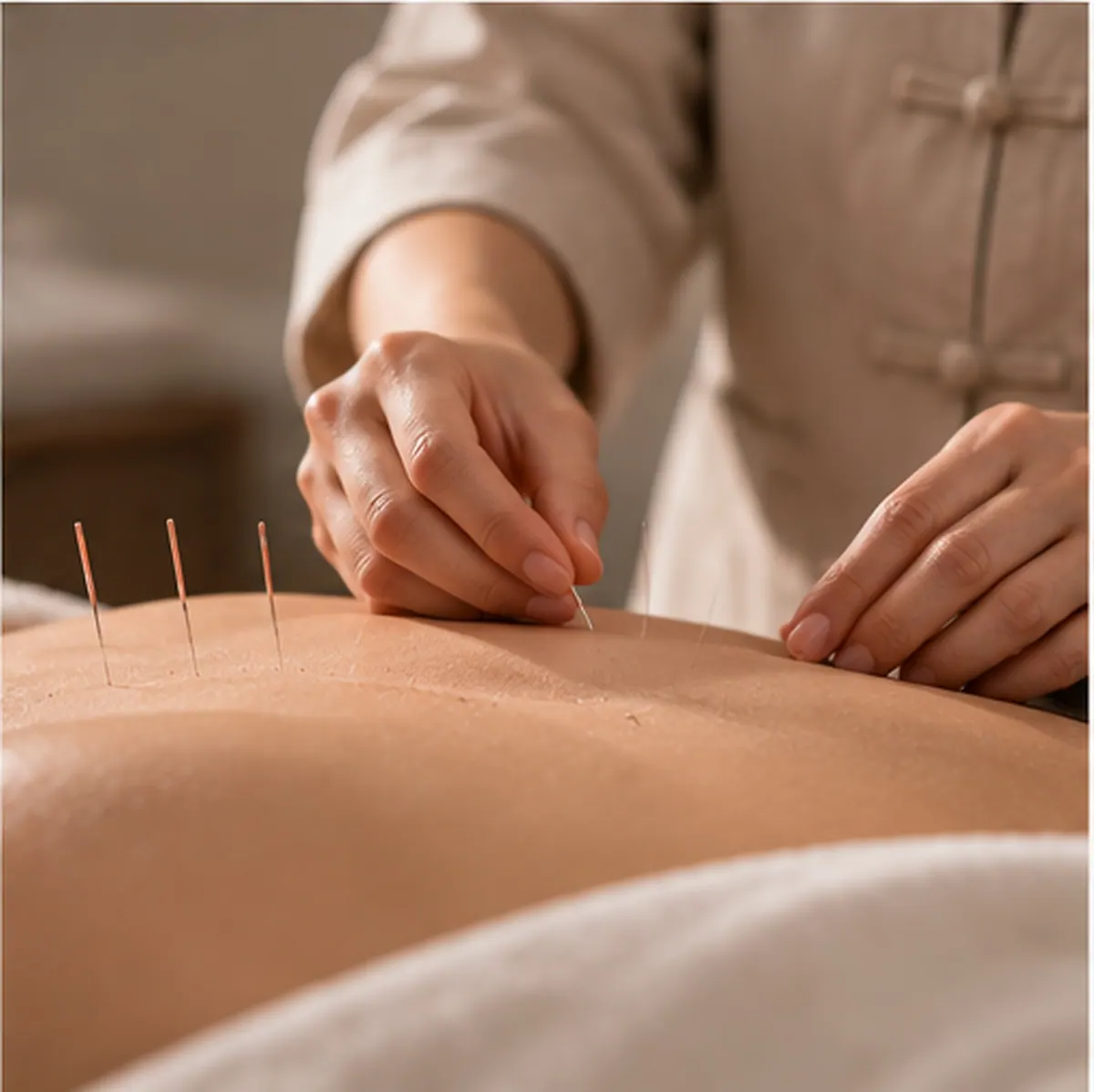 Relaxed person during a calming holistic acupuncture treatment