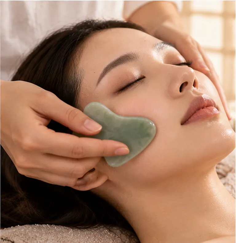 Calming facial massage with a gua sha tool